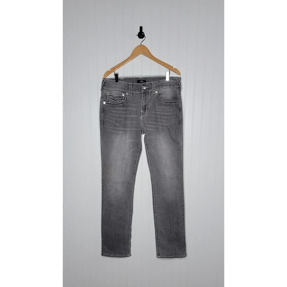 True Religion Ricky Relaxed Straight Gray Denim Men's Size 31 Flap Back Pockets